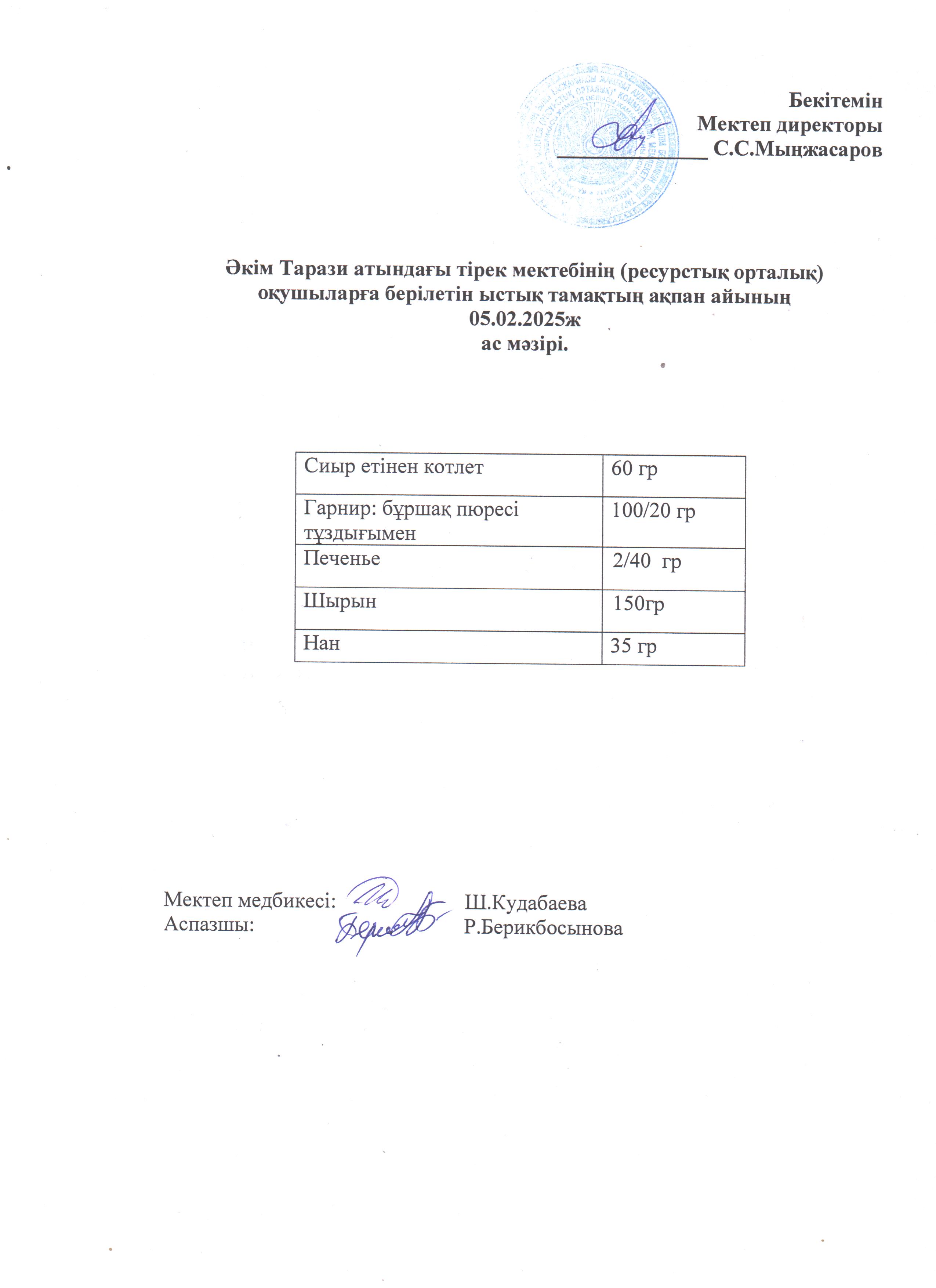 "Ас мәзірі 05.02.2025ж"