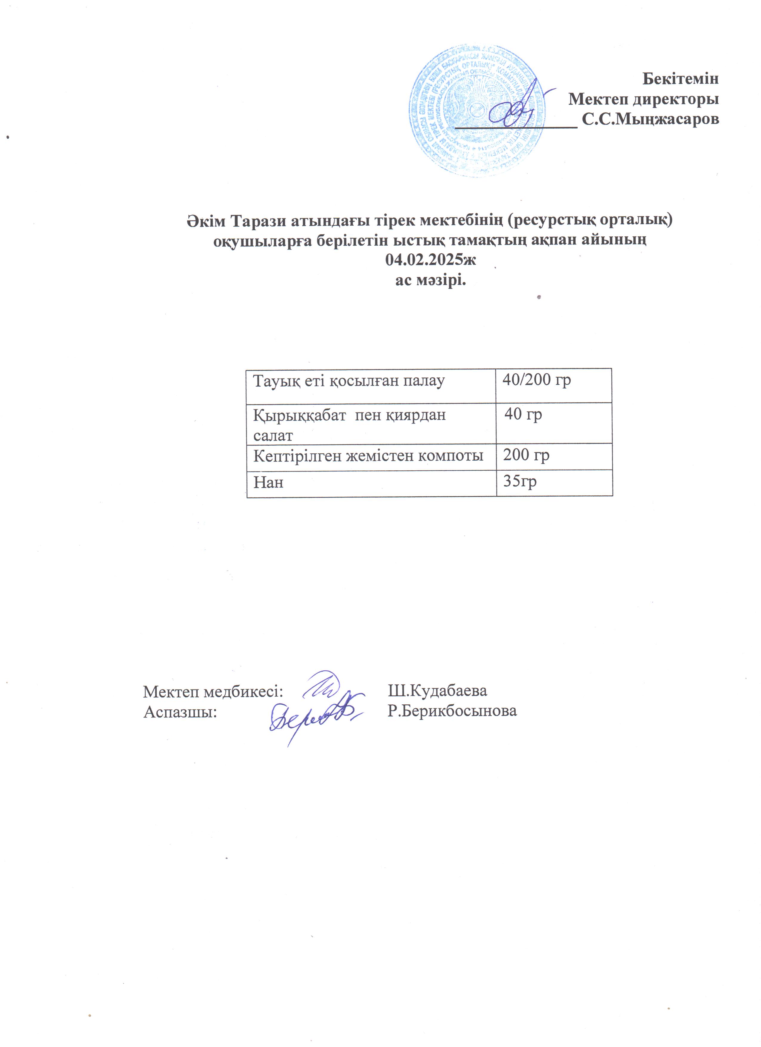 "Ас мәзірі 04.02.2025ж"