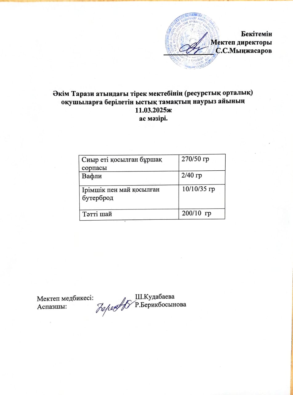 "Ас мәзірі 11.03.2025ж"