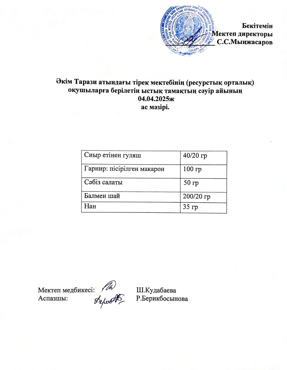 "Ас мәзірі 04.04.2025ж"