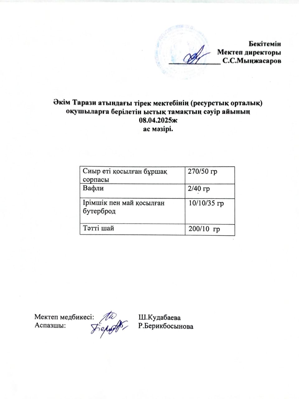 "Ас мәзірі 08.04.2025ж"
